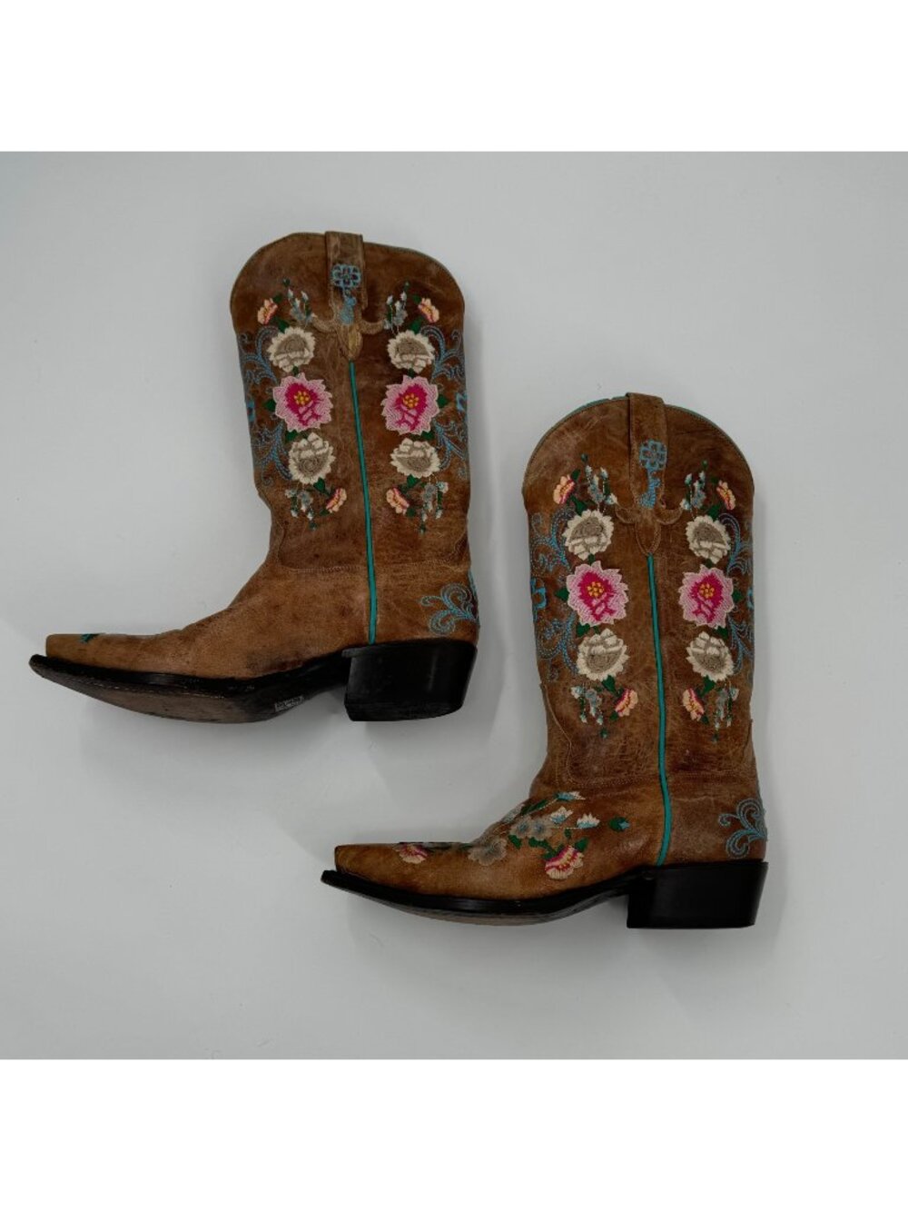 Macie Bean Rose Garden Embroidered Leather Cowboy Boots Rodeo Size 7M Floral Des